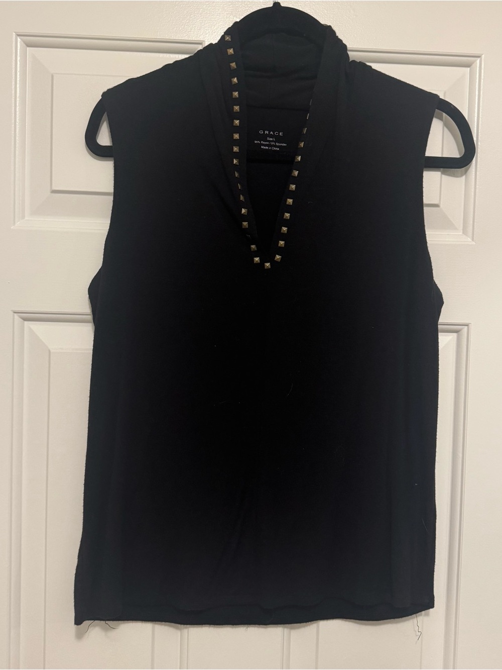 Grace Black Sleeveless Stud-Trim V-Neck Camisole